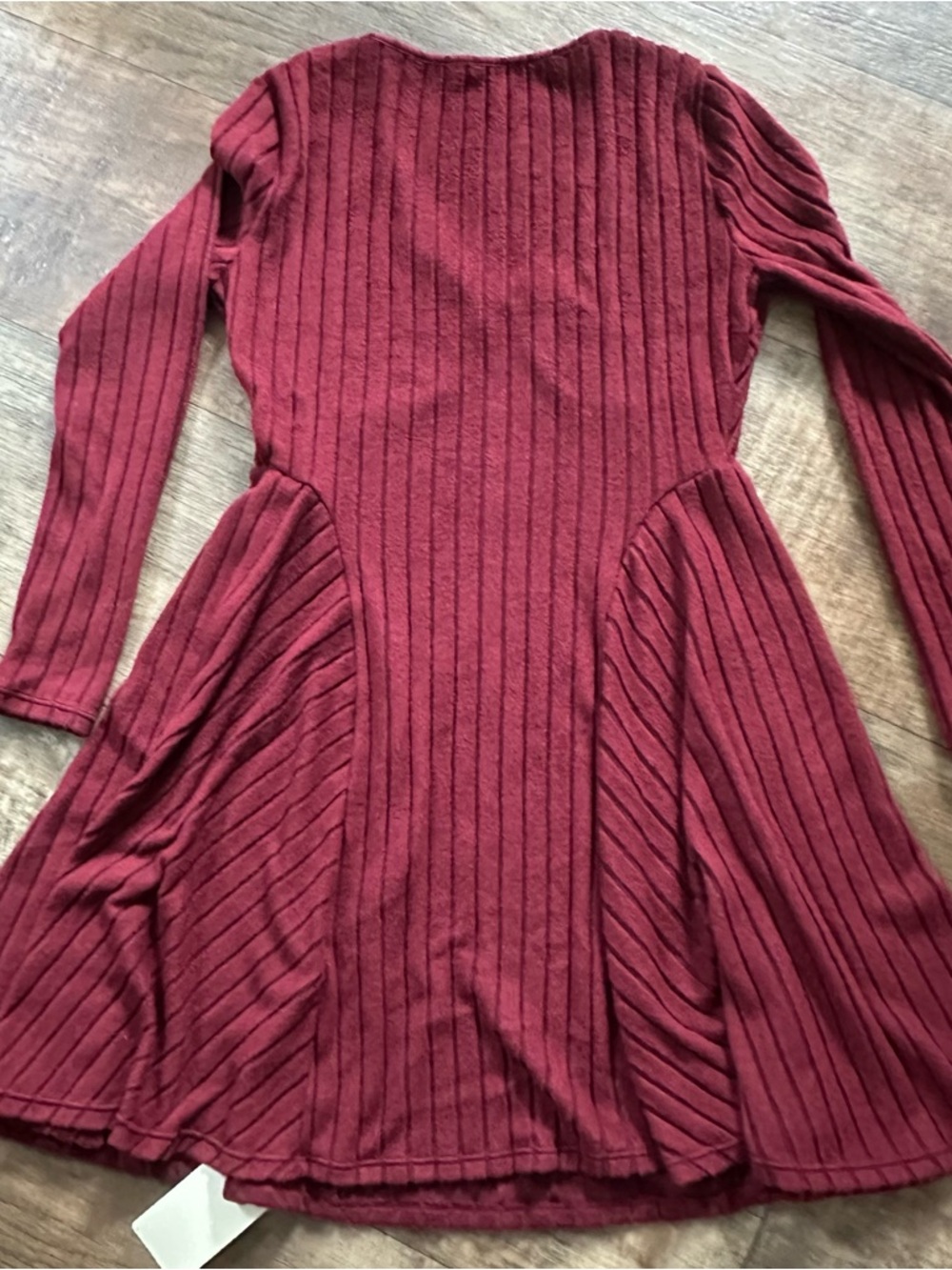 New Halara maroon ribbed knit V neck fit and flare dress - Picture 2 of 5